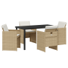 Juego de comedor de jardín de 5 piezas con cojines beige de ratán 2