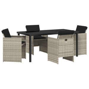 Set de Comedor de Jardín de 5 Piezas con Cojines Gris Claro Poliratán H