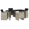 Set de Comedor de Jardín de 5 Piezas con Cojines Gris Claro Poliratán 2