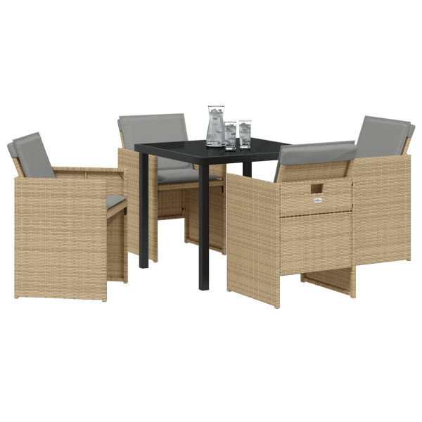 Conjunto de Comedor de Jardín de 5 Piezas con Cojines en Poliratán Beige M 3