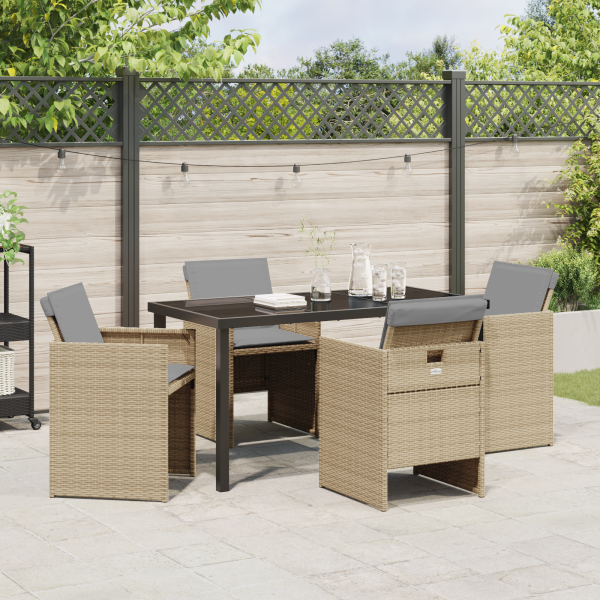 Conjunto de Comedor de Jardín de 5 Piezas con Cojines Beige Poliratán M 4