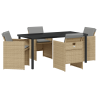 Juego de comedor de jardín de 5 piezas con cojines Beige Ratán Sintético 2