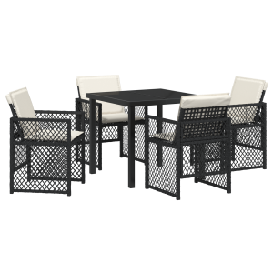 Conjunto de Comedor de Jardín de 5 Piezas con Cojines Rattan Poli Negro H