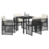 Conjunto de Comedor de Jardín de 5 Piezas con Cojines Rattan Poli Negro 3