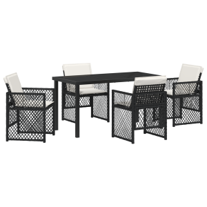Juego de comedor de jardín de 5 piezas con cojines de rattan negro H