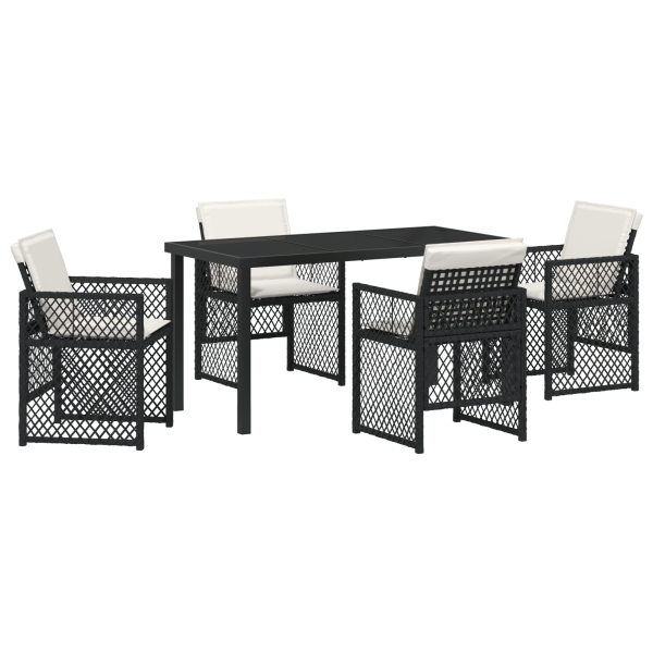 Juego de comedor de jardín de 5 piezas con cojines de rattan negro M 2