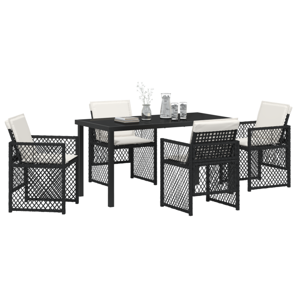 Juego de comedor de jardín de 5 piezas con cojines de rattan negro M 3