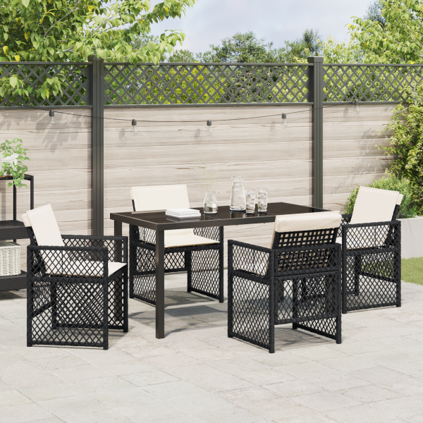 Conjunto de Jantar de 5 Peças com Almofadas Preto Polyrattan M 4