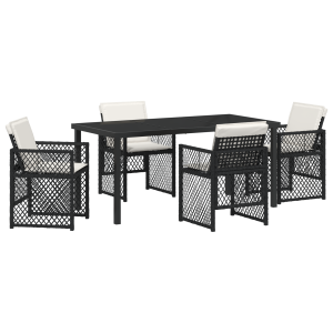 Conjunto de Jantar de Jardim  com 5 Peças e Almofadas Preto Rattan Poliéster H