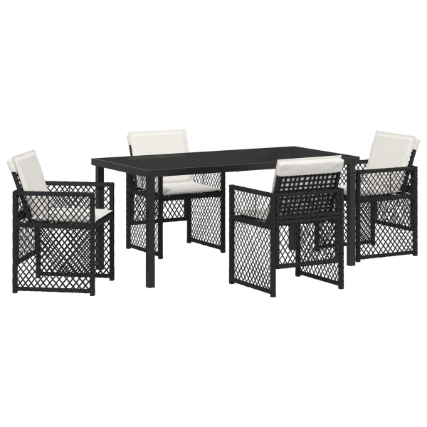 Conjunto de Jantar de Jardim  com 5 Peças e Almofadas Preto Rattan Poliéster M 2