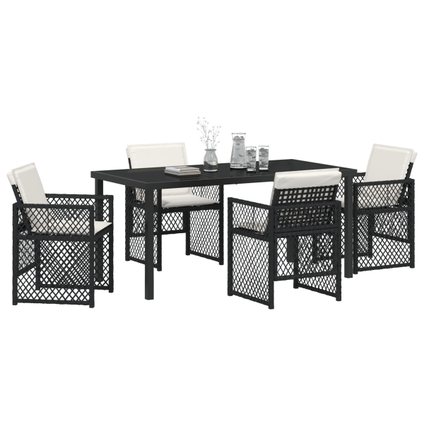 Conjunto de Jantar de Jardim  com 5 Peças e Almofadas Preto Rattan Poliéster M 3
