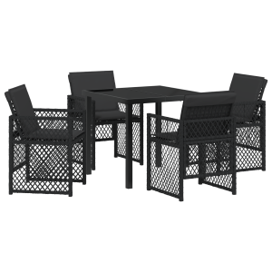Conjunto de Jantar de Jardim de 5 Peças com Almofadas Pretas de Polirattan H
