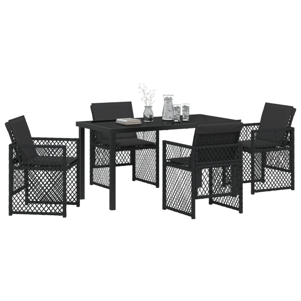 Conjunto de Jantar de 5 Peças do  com Almofadas Pretas de Poli Rattan M 3