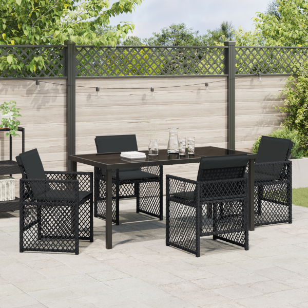 Conjunto de Jantar para Jardim  5 Peças com Almofadas Preto Rattan Poliéster M 4