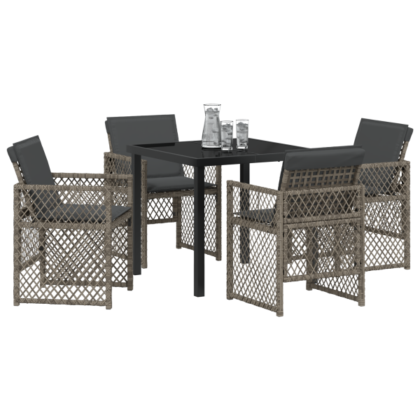 Conjunto de Comedor de Jardín  de 5 Piezas con Cojines Gris Ratán Sintético M 3