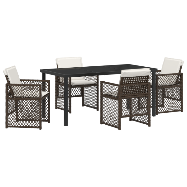 Juego de Comedor de Jardín  de 5 Piezas con Cojines Marrón de Ratán Sintético M 2