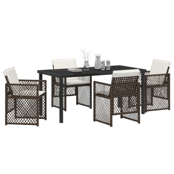 Juego de Comedor de Jardín  de 5 Piezas con Cojines Marrón de Ratán Sintético D