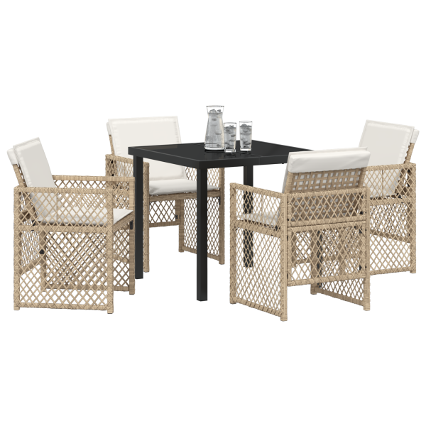 Conjunto de Comedor de Jardín de 5 Piezas con Cojines Beige Poliratán M 3