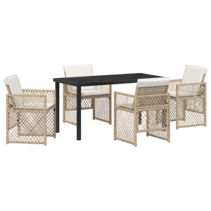 Conjunto de Comedor de Jardín de 5 Piezas con Cojines Beige de Ratán H