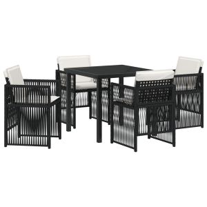 Conjunto de Comedor de Jardín de 5 Piezas con Cojines Rattan Poliéster Negro H