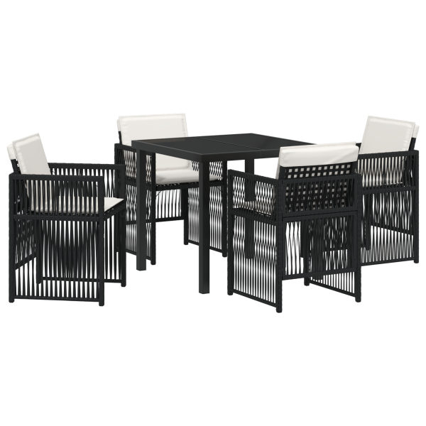 Conjunto de Comedor de Jardín de 5 Piezas con Cojines Rattan Poliéster Negro M 2