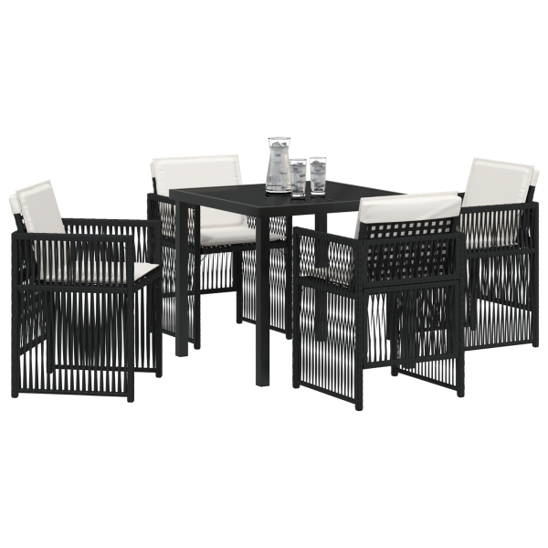 Conjunto de Comedor de Jardín de 5 Piezas con Cojines Rattan Poliéster Negro M 3