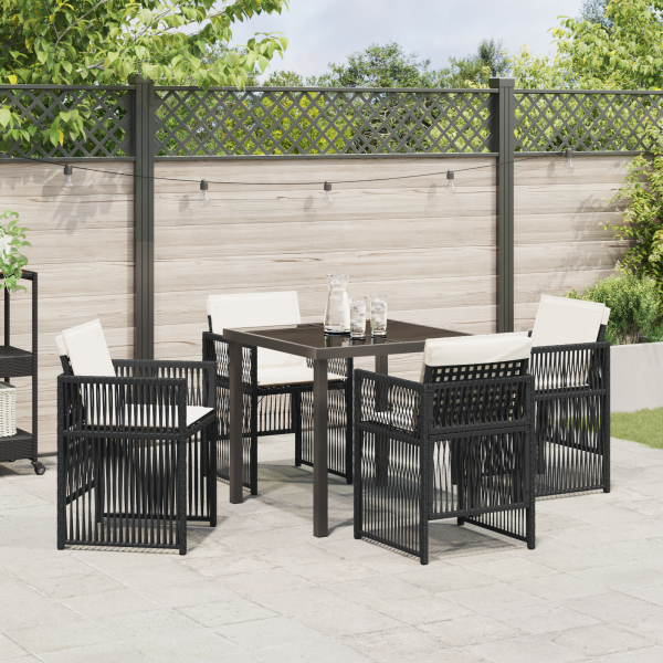 Conjunto de Comedor de Jardín de 5 Piezas con Cojines Rattan Poliéster Negro M 4