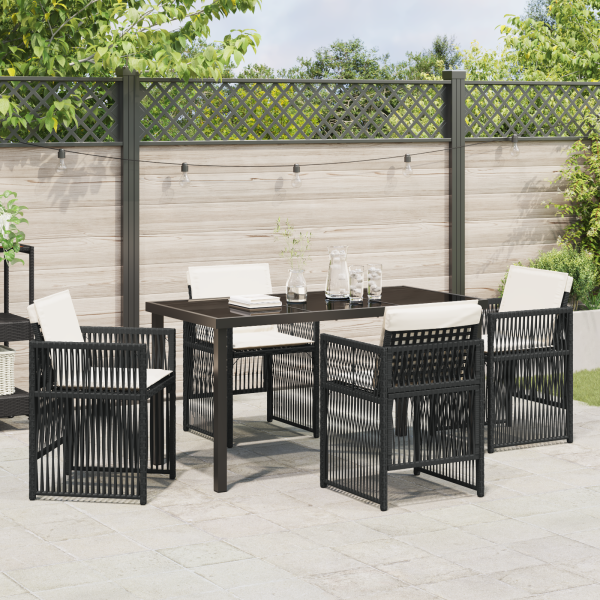 Conjunto de jantar de jardim com 5 peças e almofadas pretas e de rattan. M 4