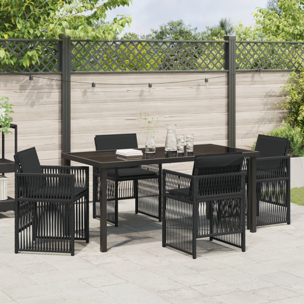 Conjunto de Jantar de Jardim de 5 Peças com Almofadas Pretas e Rattan Sintético. M 4