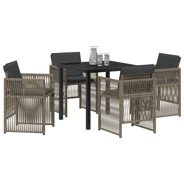 Conjunto de Comedor de Jardín de 5 Piezas con Cojines Gris Ratán M 3