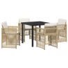 Juego de Comedor de Jardín de 5 Piezas con Cojines Beige Ratán de Polietileno 2