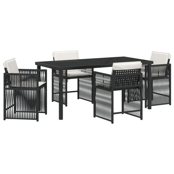 Set de Comedor de Jardín de 5 Piezas con Cojines Negro Poliratán M 2