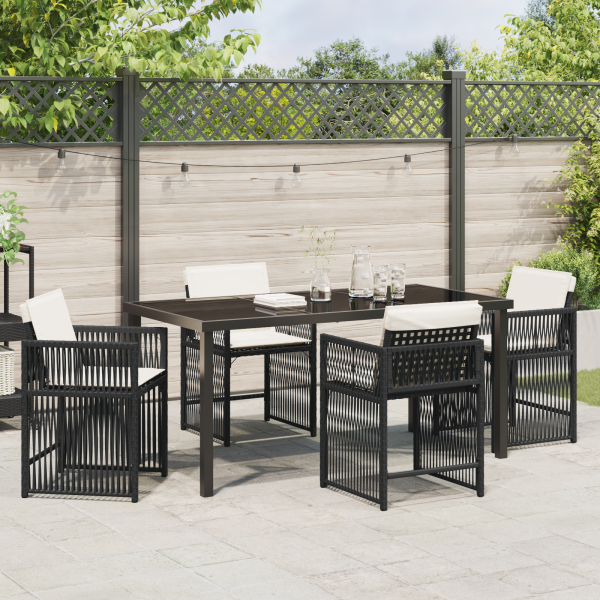 Conjunto de Jantar Jardim 5 Peças com Almofadas Pretas de Polyrattan M 4