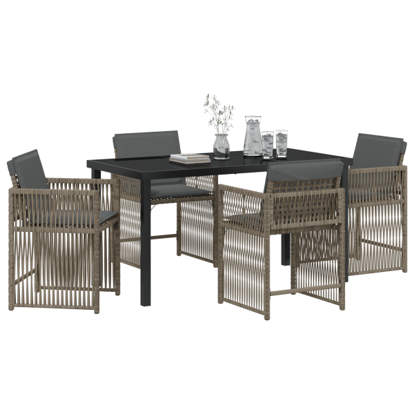 Conjunto de Jantar de Jardim 5 Peças com Almofadas Cinzas em Rattan Sintético M 3