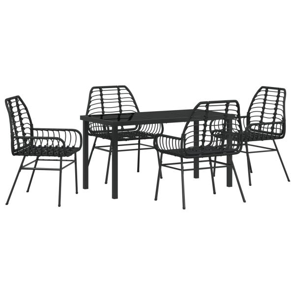 Set de Comedor de Jardín de 5 Piezas Poliratán Negro M 2
