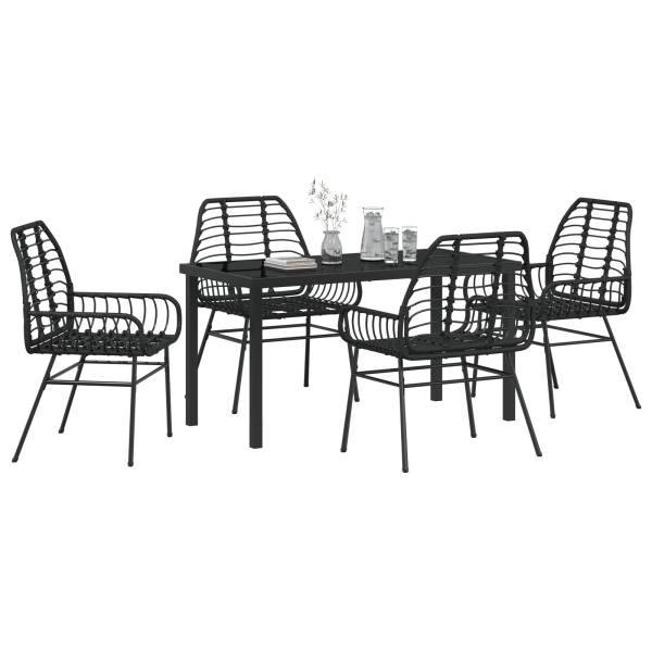 Set de Comedor de Jardín de 5 Piezas Poliratán Negro M 3