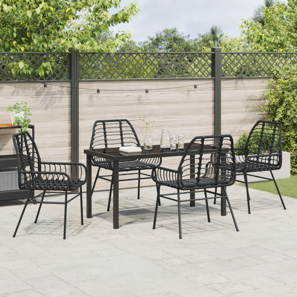 Conjunto de Jantar de Jardim com 5 Peças em Rattan Sintético Preto M 4