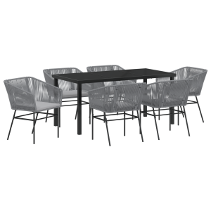 Set de Comedor de Jardín de 2 Piezas con Cojines Gris Poliratán H