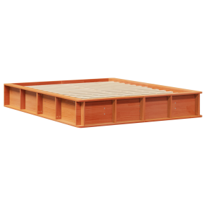 Cama com Armazenamento Elevável - Castanho Encerado - 150 x 200 cm - Madeira Sólida de Pinheiro H