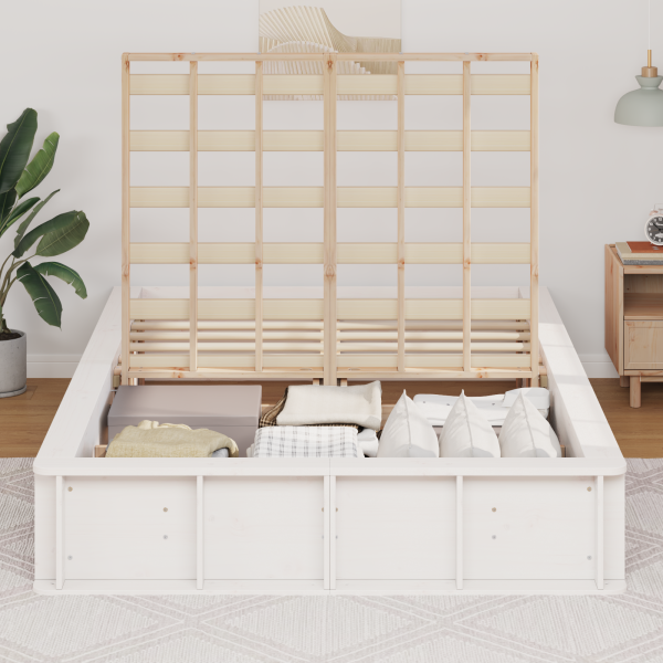 Cama Branca com Armazenamento Elevatório - 140 x 200 cm M 4