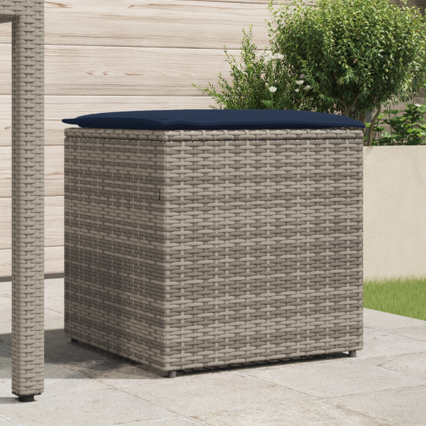 Caja de Almacenamiento Gris y Azul Marino Rattan y Cojín de Tela M 3