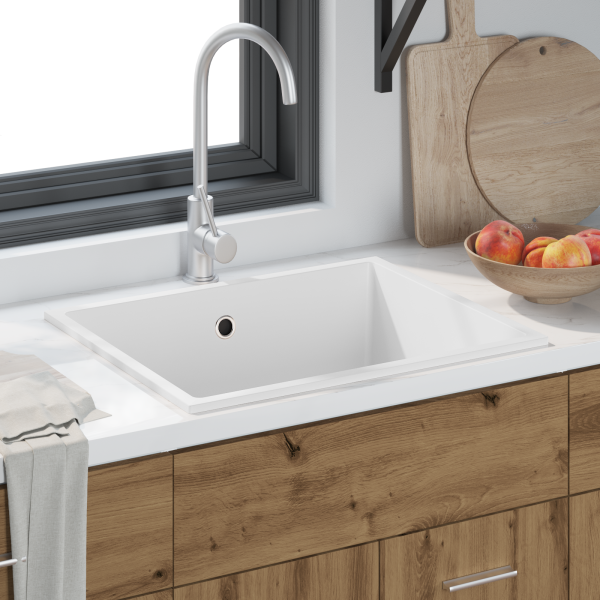 Lavabo de Cocina Blanco Granito con Orificio de Desbordamiento M 3