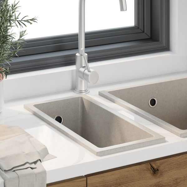Fregadero de Cocina con Agujero de Desbordamiento Granito Beige M 3