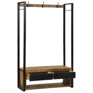 Cabideiro de Roupas com Ganchos e Prateleiras 110x40x185 cm Madeira de Mangueira Maciça H