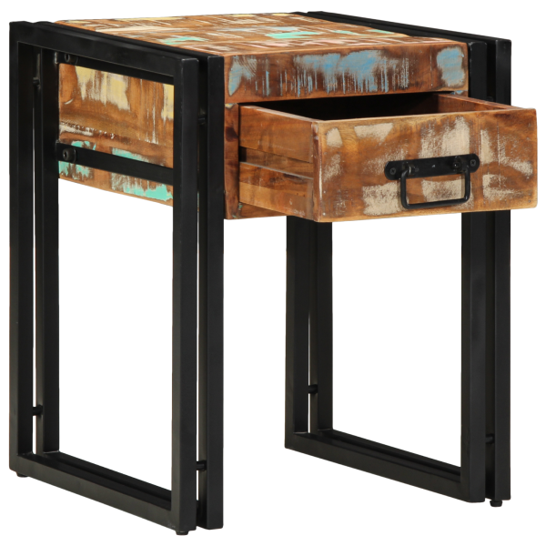 Mesa auxiliar con cajón madera reciclada negra 40x40x50 cm D