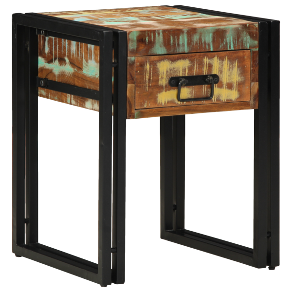Mesa auxiliar con cajón madera reciclada negra 40x40x50 cm M 3