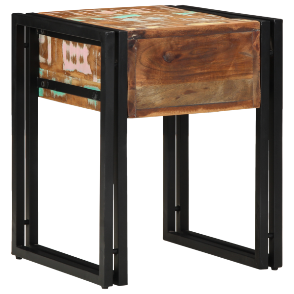 Mesa auxiliar con cajón madera reciclada negra 40x40x50 cm M 5