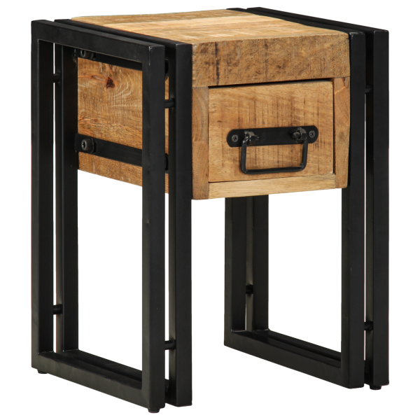 Mesa auxiliar con cajón madera de mango negra 30x30x40 cm D