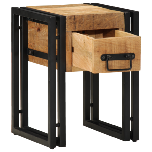 Mesa auxiliar con cajón madera de mango negra 30x30x40 cm H