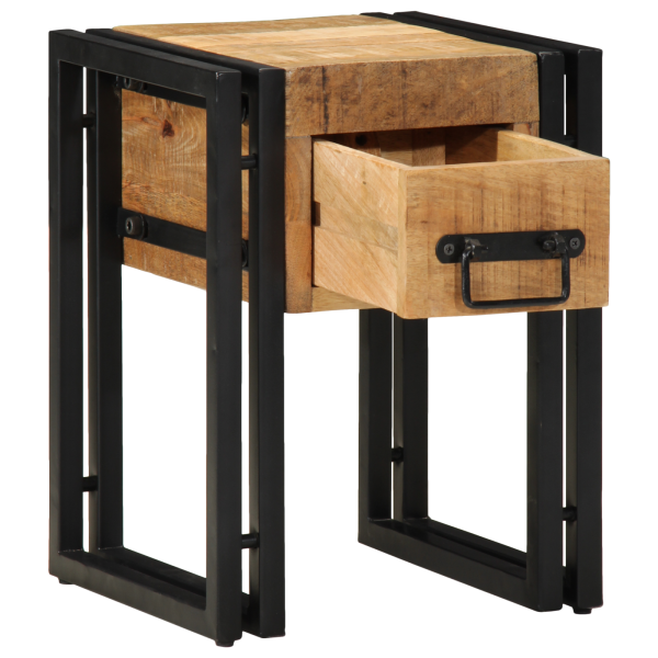 Mesa auxiliar con cajón madera de mango negra 30x30x40 cm M 2